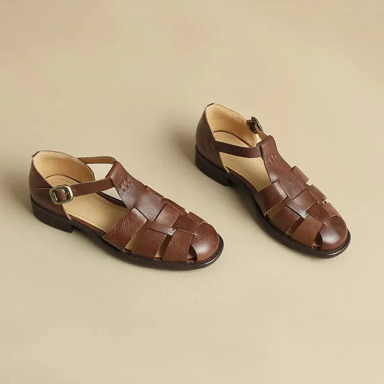 Italian Leather Flat Sandals for Women - Comfortable Summer Footwear with Adjustable Straps