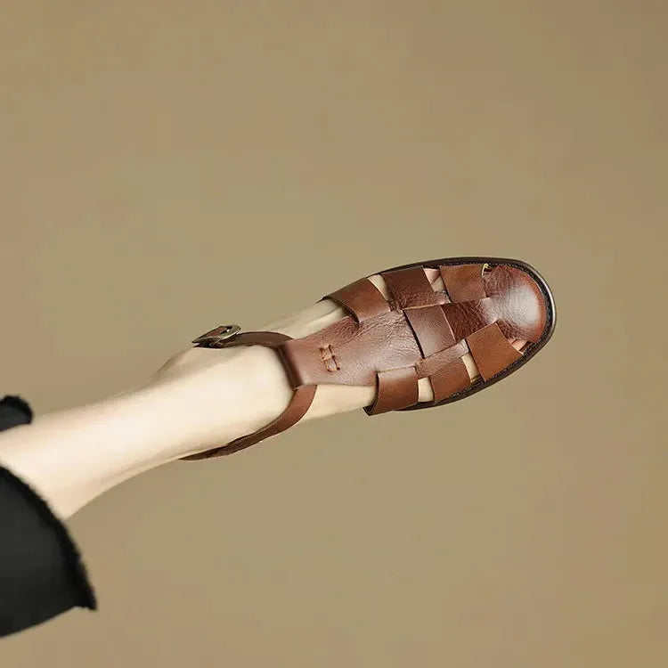 Italian Leather Flat Sandals for Women - Comfortable Summer Footwear with Adjustable Straps