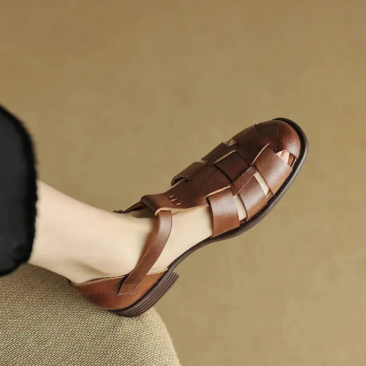 Italian Leather Flat Sandals for Women - Comfortable Summer Footwear with Adjustable Straps