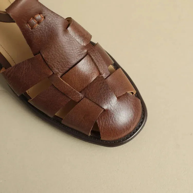 Italian Leather Flat Sandals for Women - Comfortable Summer Footwear with Adjustable Straps
