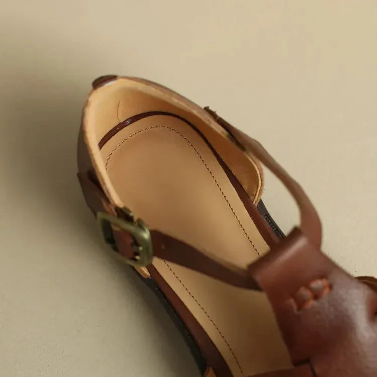 Italian Leather Flat Sandals for Women - Comfortable Summer Footwear with Adjustable Straps