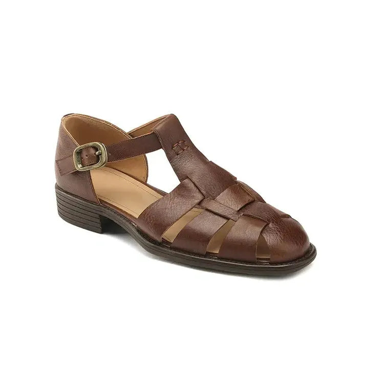 Italian Leather Flat Sandals for Women - Comfortable Summer Footwear with Adjustable Straps