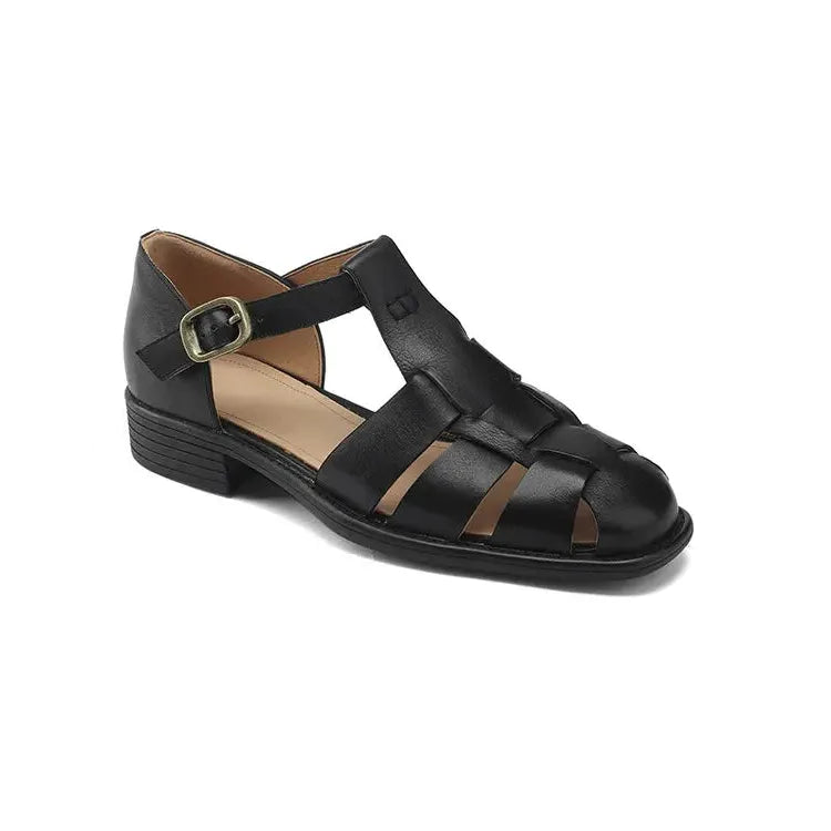 Italian Leather Flat Sandals for Women - Comfortable Summer Footwear with Adjustable Straps