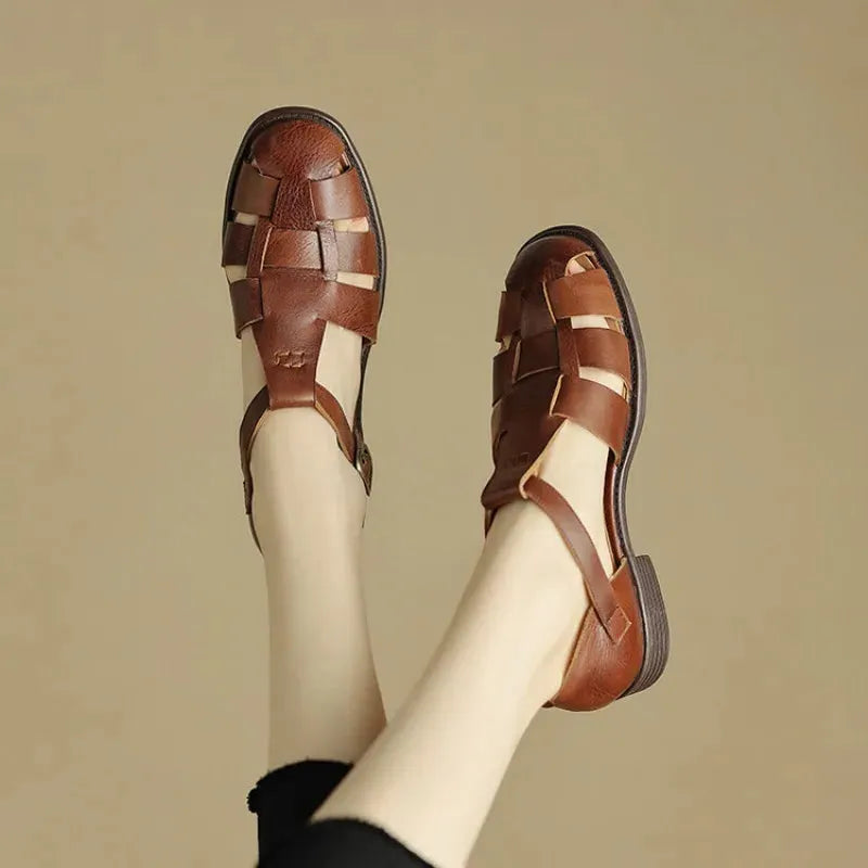 Italian Leather Flat Sandals for Women - Comfortable Summer Footwear with Adjustable Straps