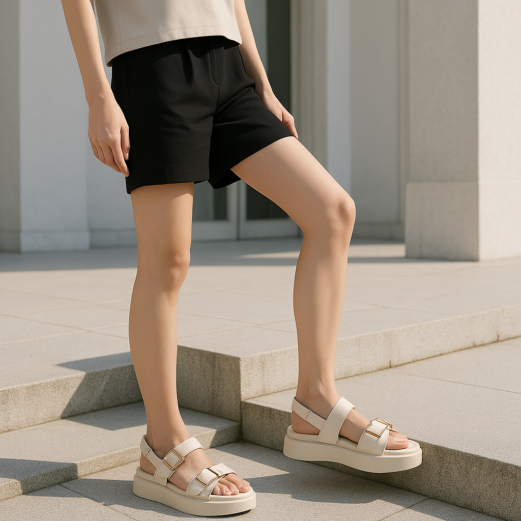 Italian Leather Platform Sandals for Women - Stylish Summer Footwear with Comfortable Elevation