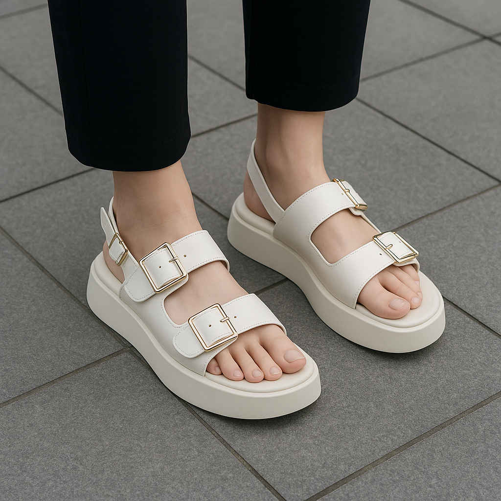 Italian Leather Platform Sandals for Women - Stylish Summer Footwear with Comfortable Elevation