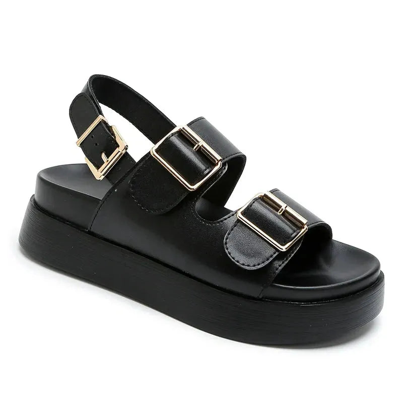 Italian Leather Platform Sandals for Women - Stylish Summer Footwear with Comfortable Elevation