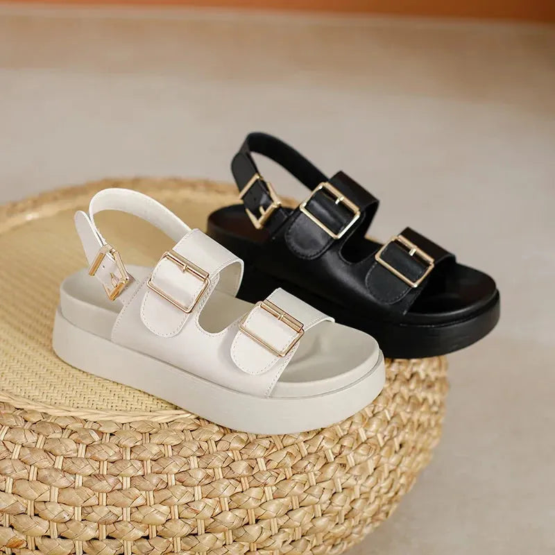 Italian Leather Platform Sandals for Women - Stylish Summer Footwear with Comfortable Elevation