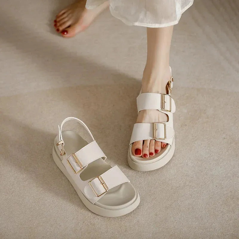 Italian Leather Platform Sandals for Women - Stylish Summer Footwear with Comfortable Elevation