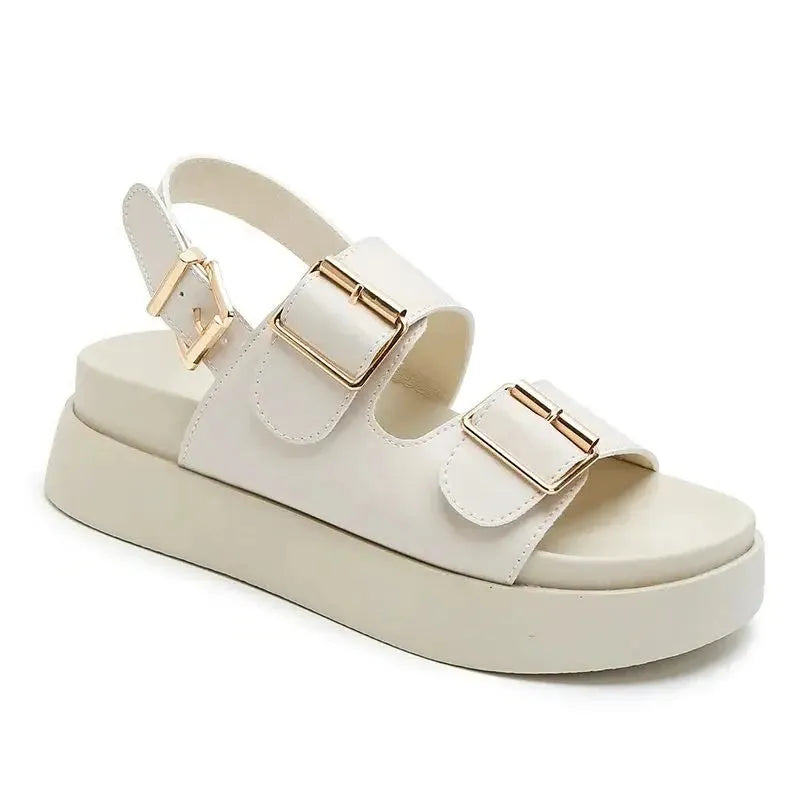 Italian Leather Platform Sandals for Women - Stylish Summer Footwear with Comfortable Elevation