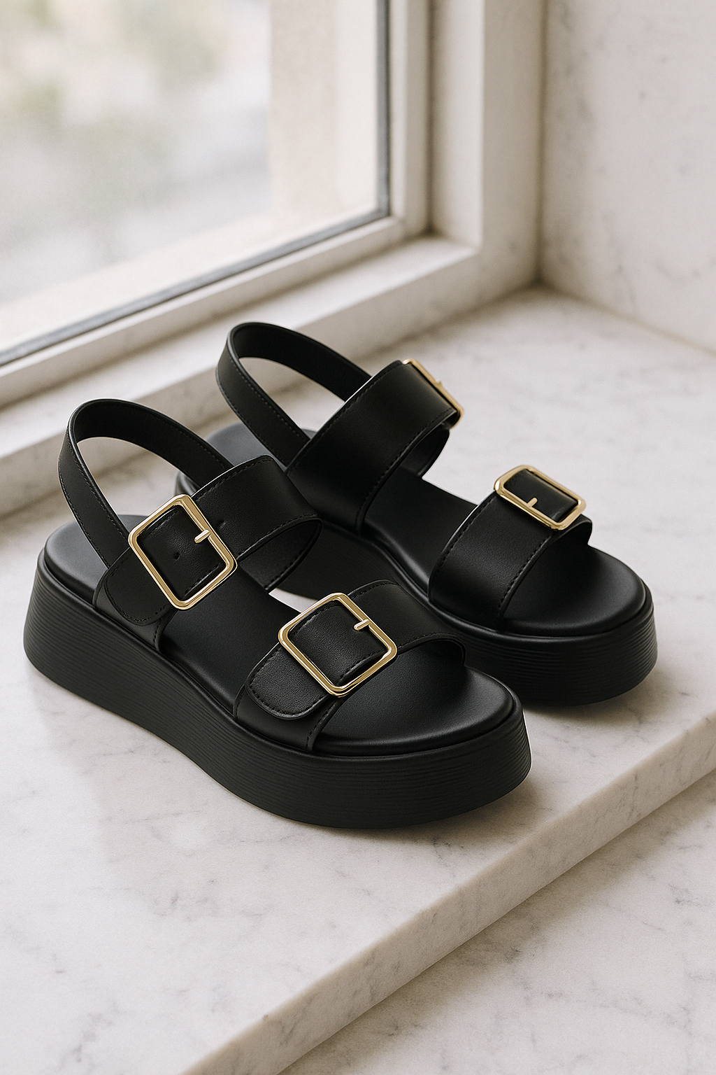 Italian Leather Platform Sandals for Women - Stylish Summer Footwear with Comfortable Elevation