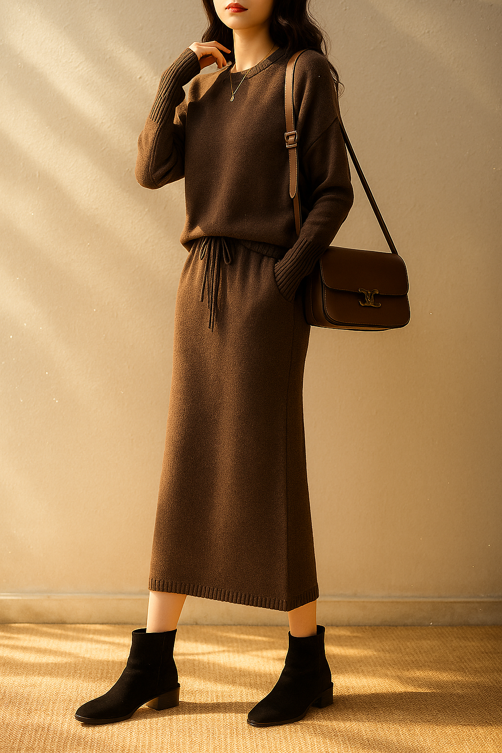 Knitted Seoul Style Set - Cozy Sweater and Pants for Casual Wear - Soft Fabric, Comfortable Fit