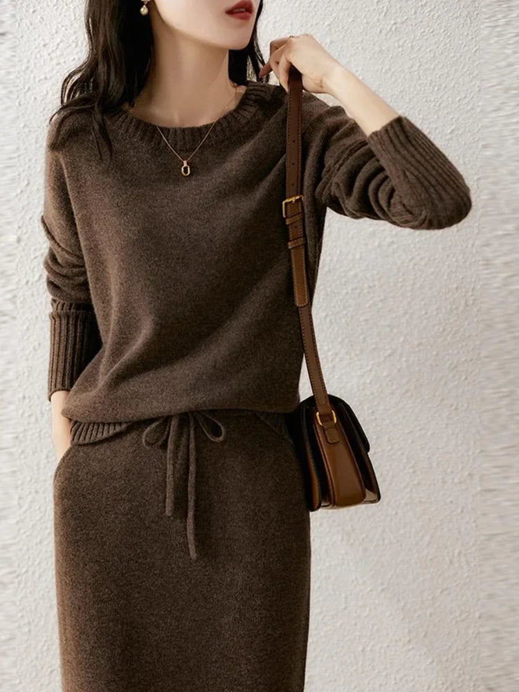 Knitted Seoul Style Set - Cozy Sweater and Pants for Casual Wear - Soft Fabric, Comfortable Fit