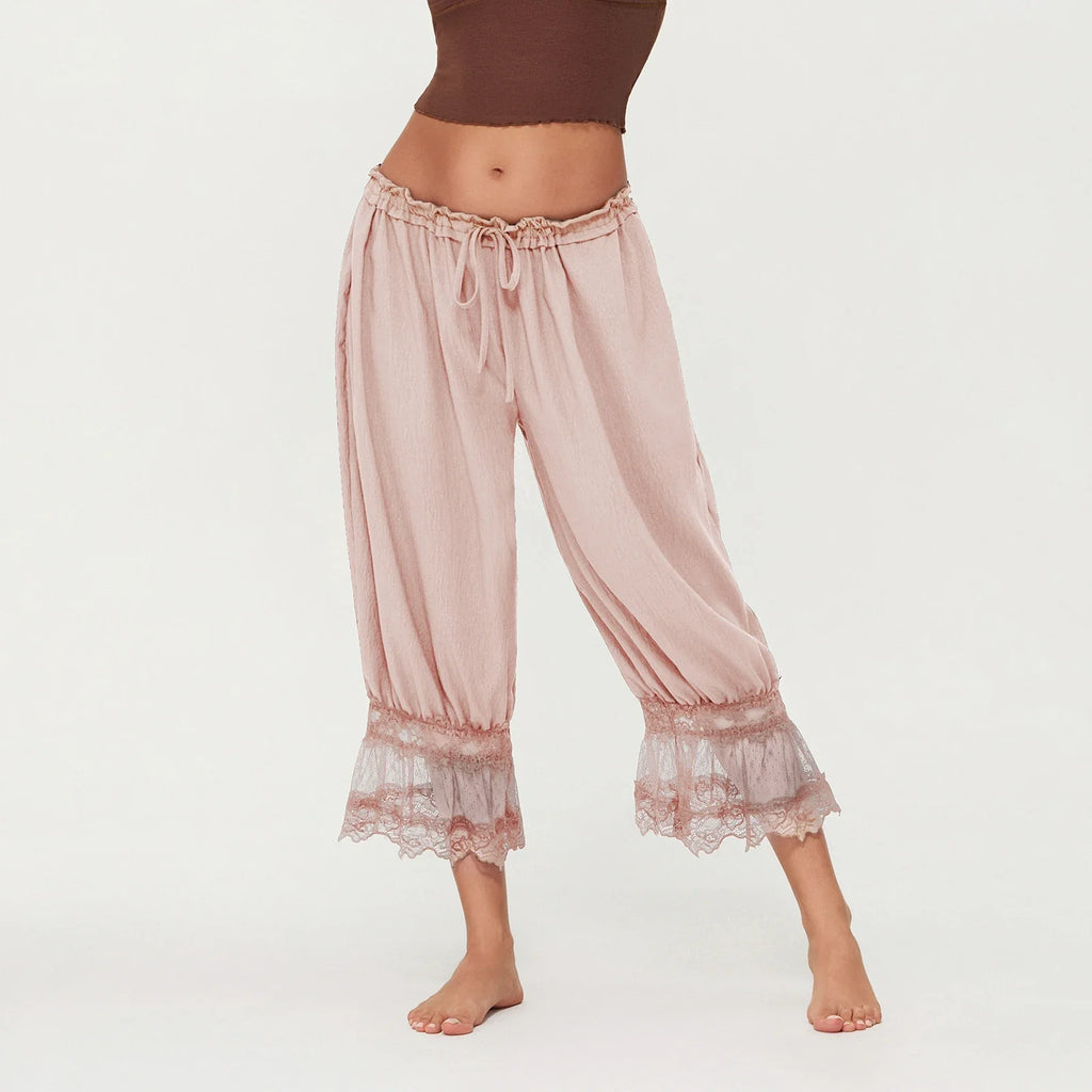 Lace Lantern Pants for Women - Elegant Lace Detail - Casual Chic Trousers - Perfect for Parties and Special Occasions