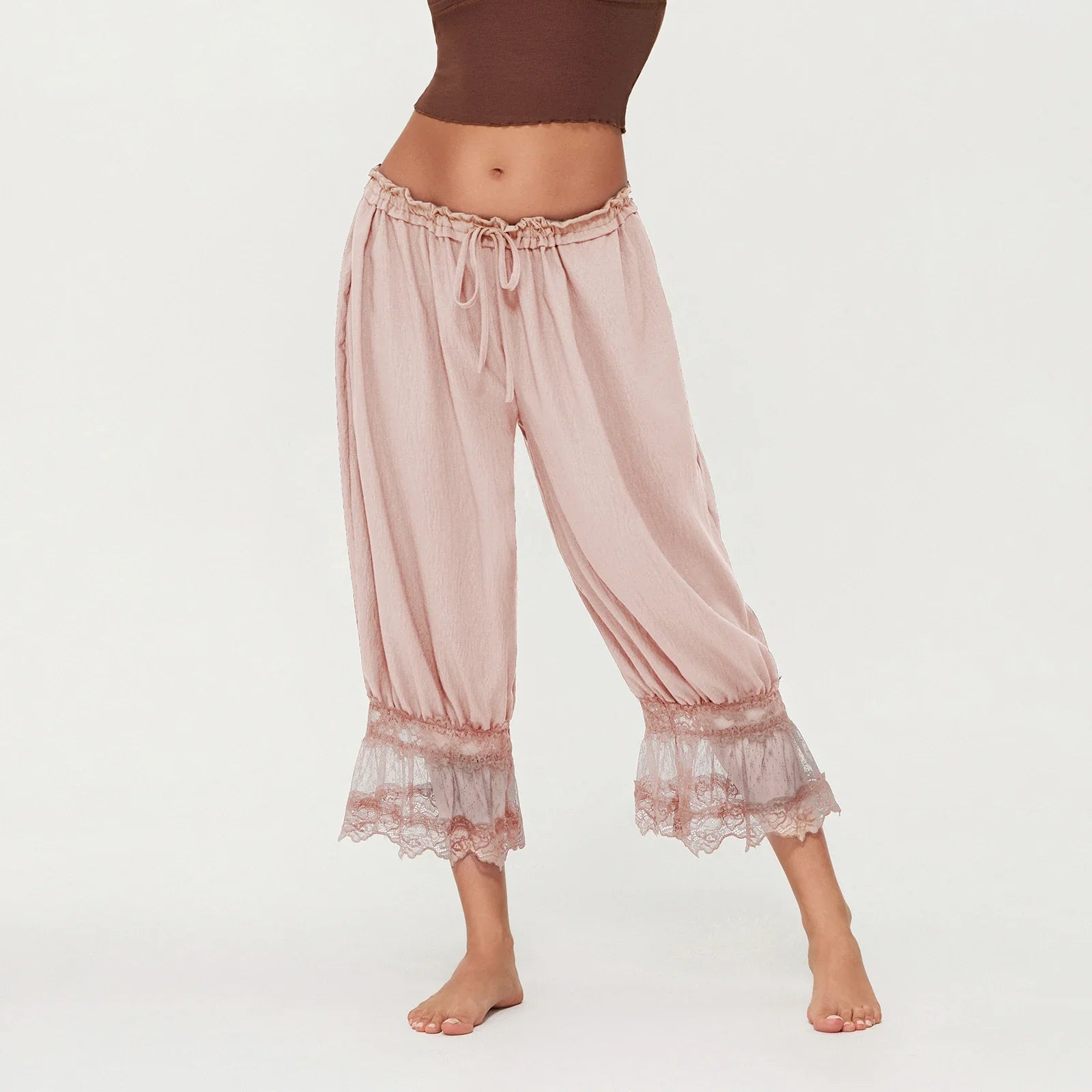 Lace Lantern Pants for Women - Elegant Lace Detail - Casual Chic Trousers - Perfect for Parties and Special Occasions