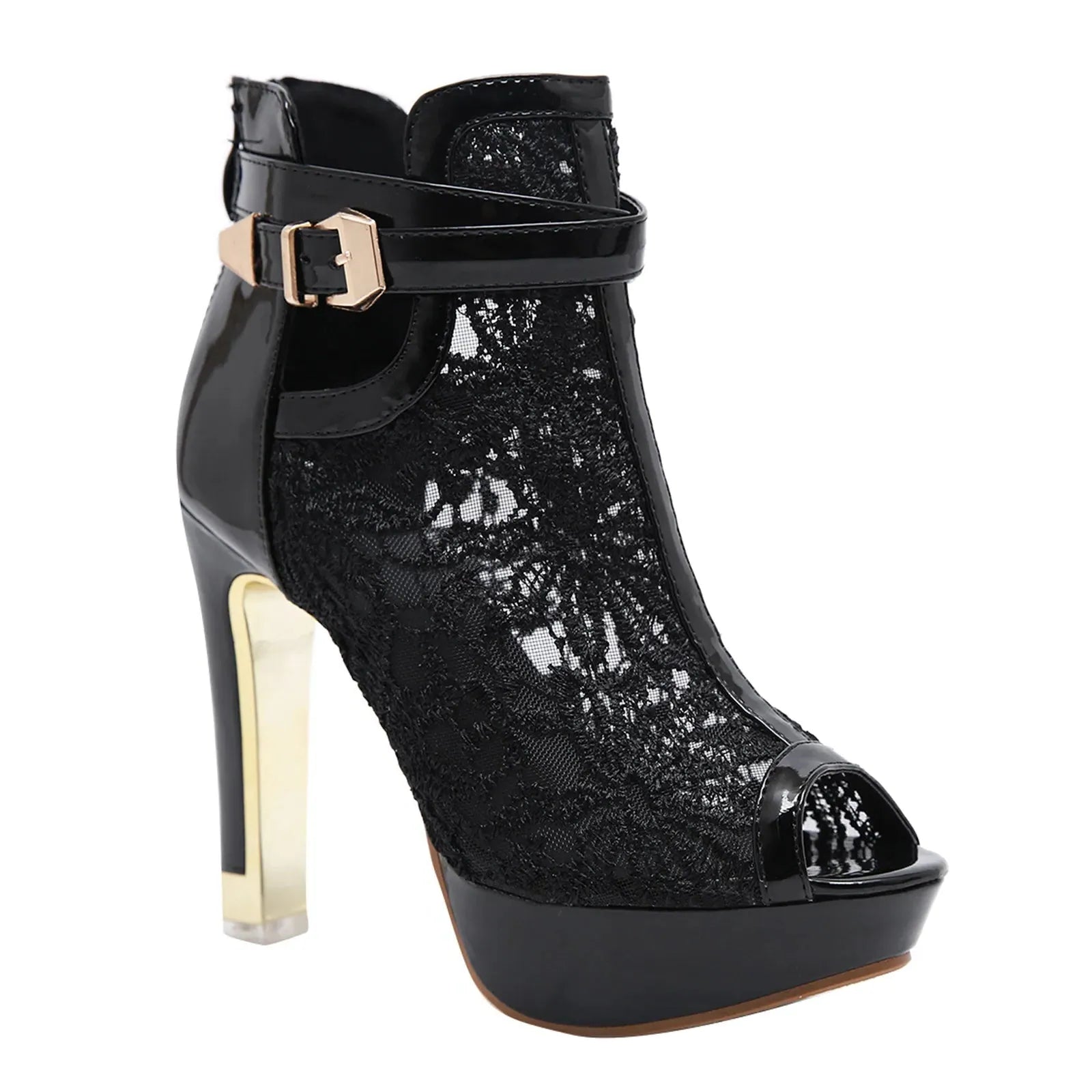 Lace Mesh High Heels for Women - Elegant Evening Footwear with Open Toe Design