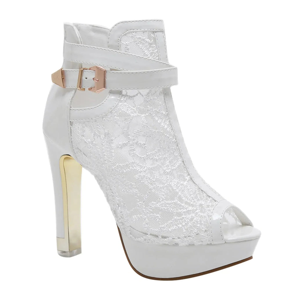 Lace Mesh High Heels for Women - Elegant Evening Footwear with Open Toe Design