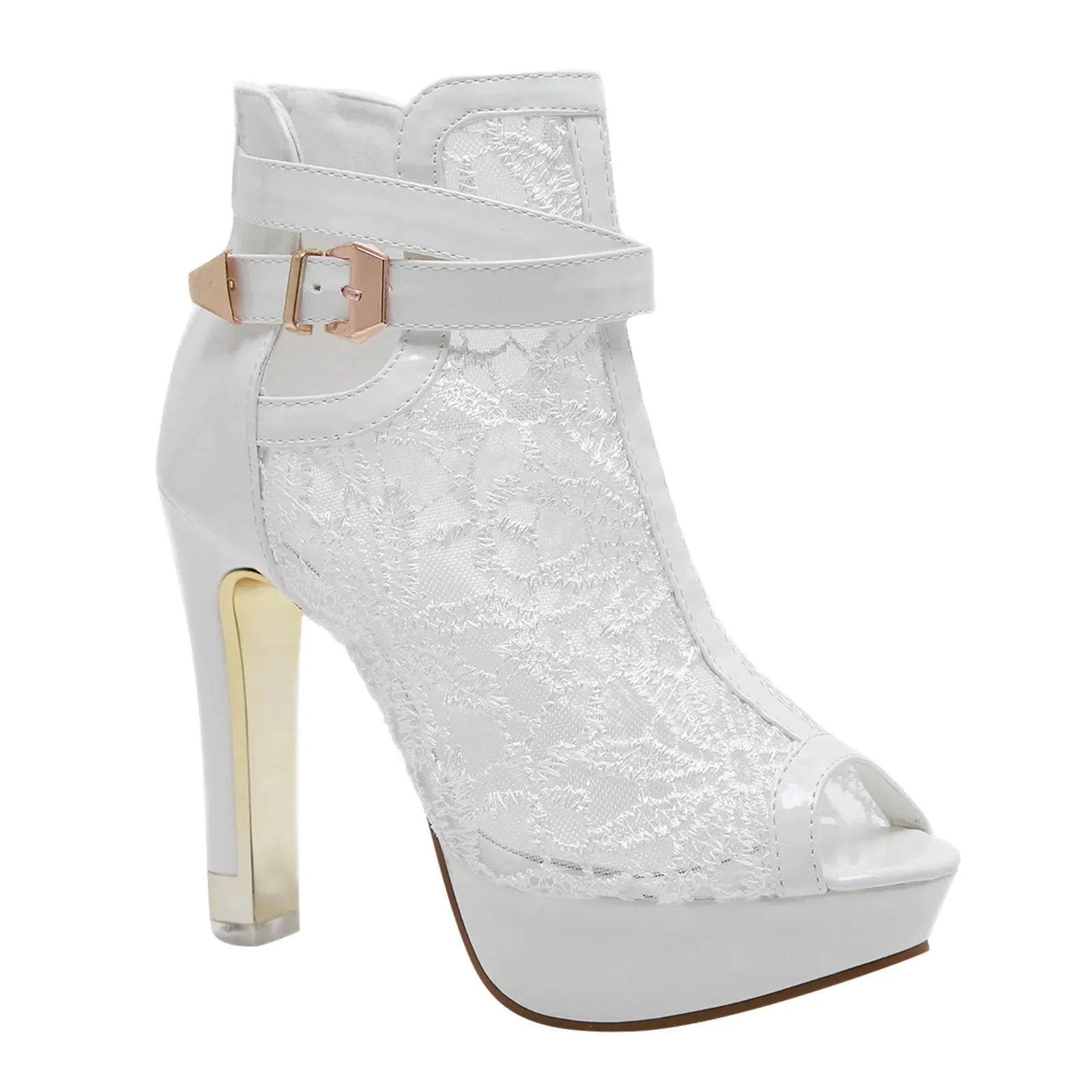 Lace Mesh High Heels for Women - Elegant Evening Footwear with Open Toe Design