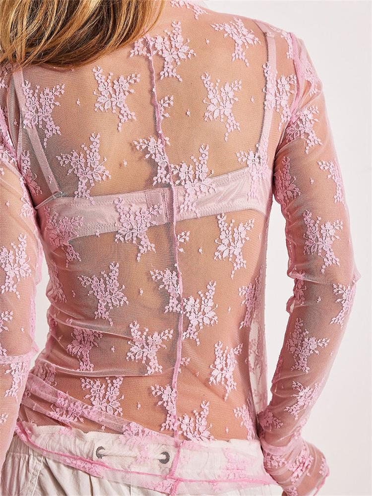 Lace Transparent Top for Women - Elegant Sheer Design for Casual or Evening Wear