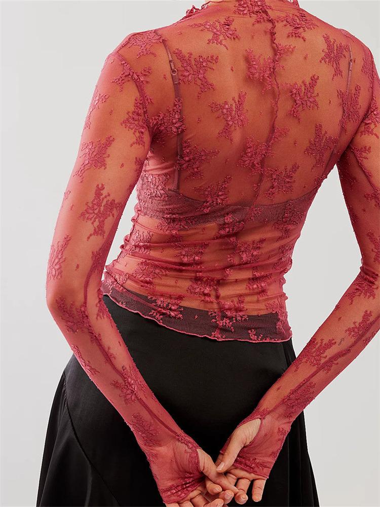 Lace Transparent Top for Women - Elegant Sheer Design for Casual or Evening Wear