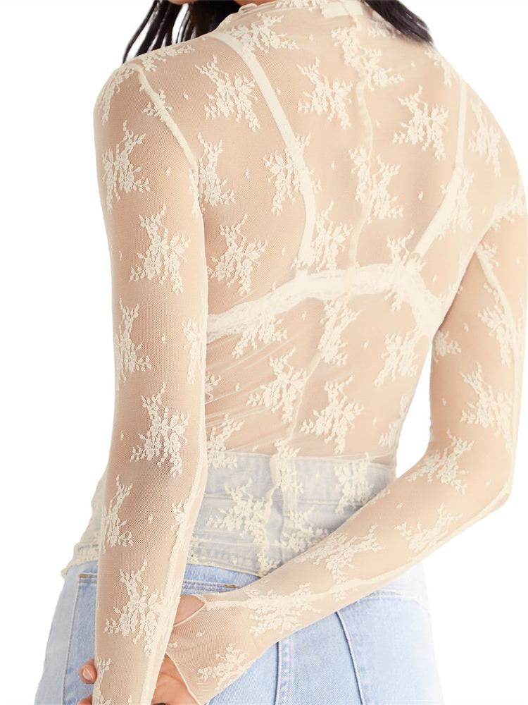 Lace Transparent Top for Women - Elegant Sheer Design for Casual or Evening Wear