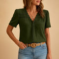 Lace V-Neck Blouse for Women - Elegant Sheer Top for Casual or Dressy Occasions