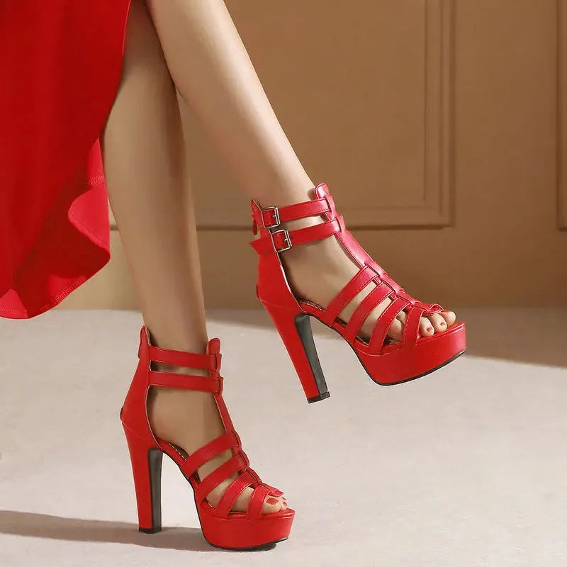 Lacey Strapped Platform Heels for Women - Elegant Lace Design - Perfect for Parties and Special Occasions