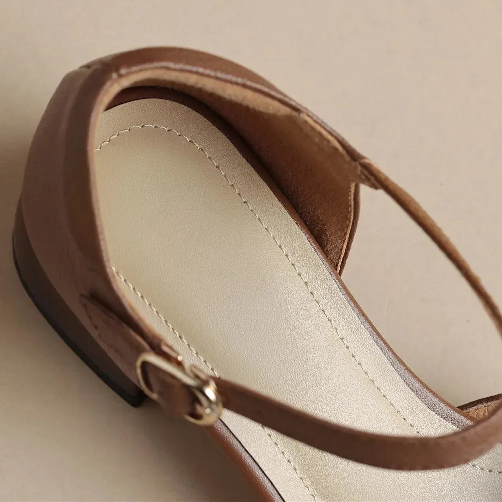 Leather Braided Ankle Strap Mid Heel Pumps for Women - Stylish Footwear for Casual and Formal Occasions