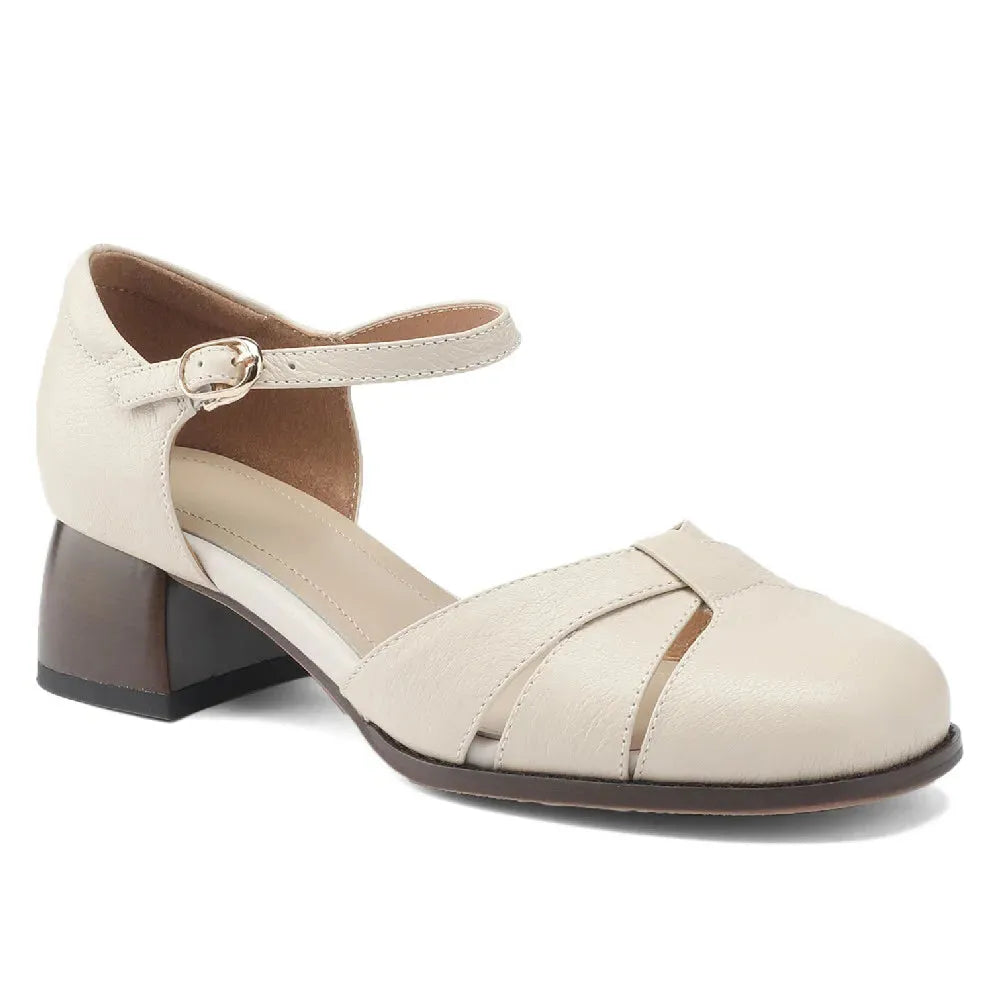 Leather Braided Ankle Strap Mid Heel Pumps for Women - Stylish Footwear for Casual and Formal Occasions