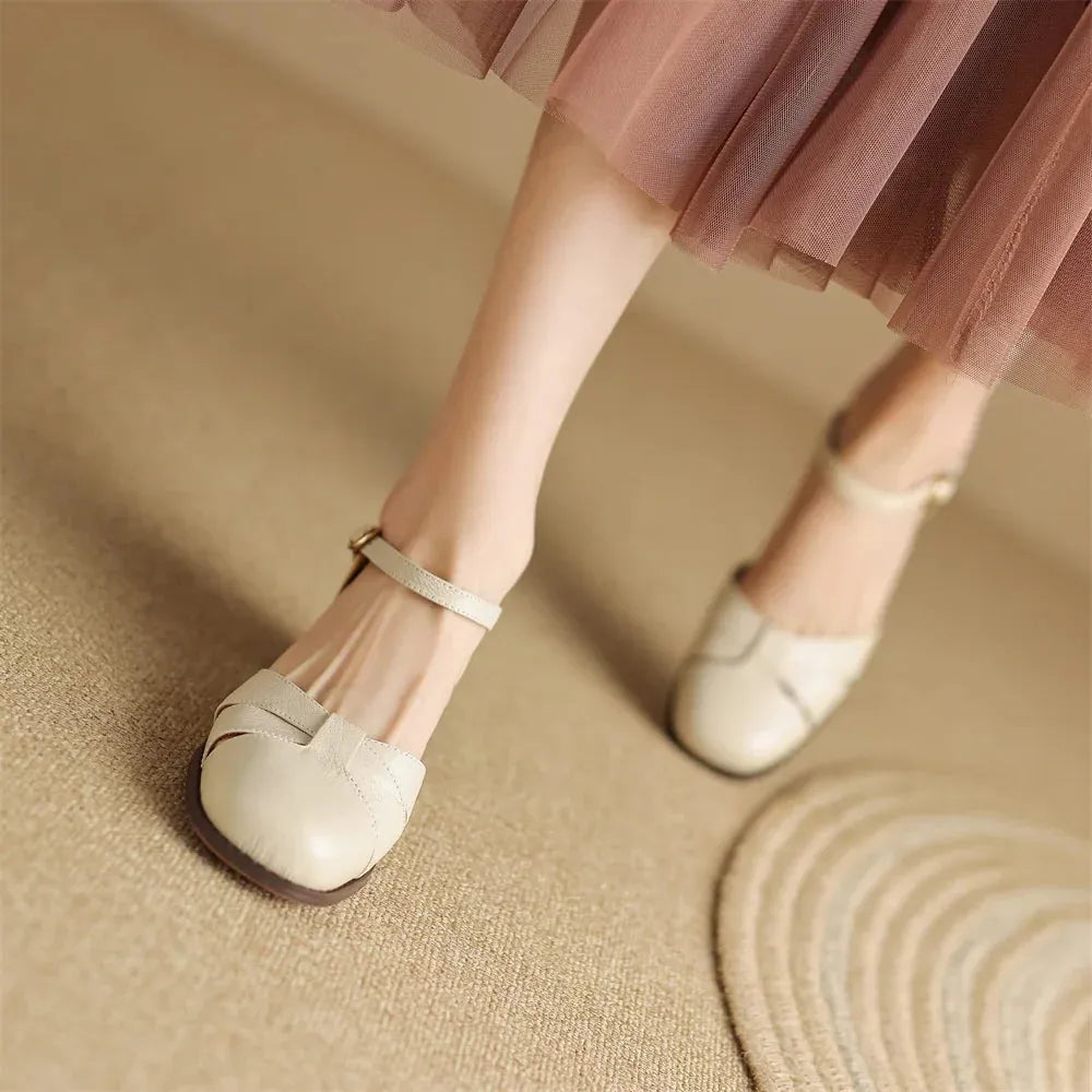 Leather Braided Ankle Strap Mid Heel Pumps for Women - Stylish Footwear for Casual and Formal Occasions