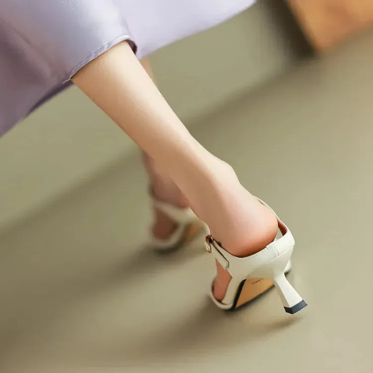 Leather Heel Mules for Women - Stylish Rosa Belle Design - Elegant Footwear for Casual and Formal Occasions