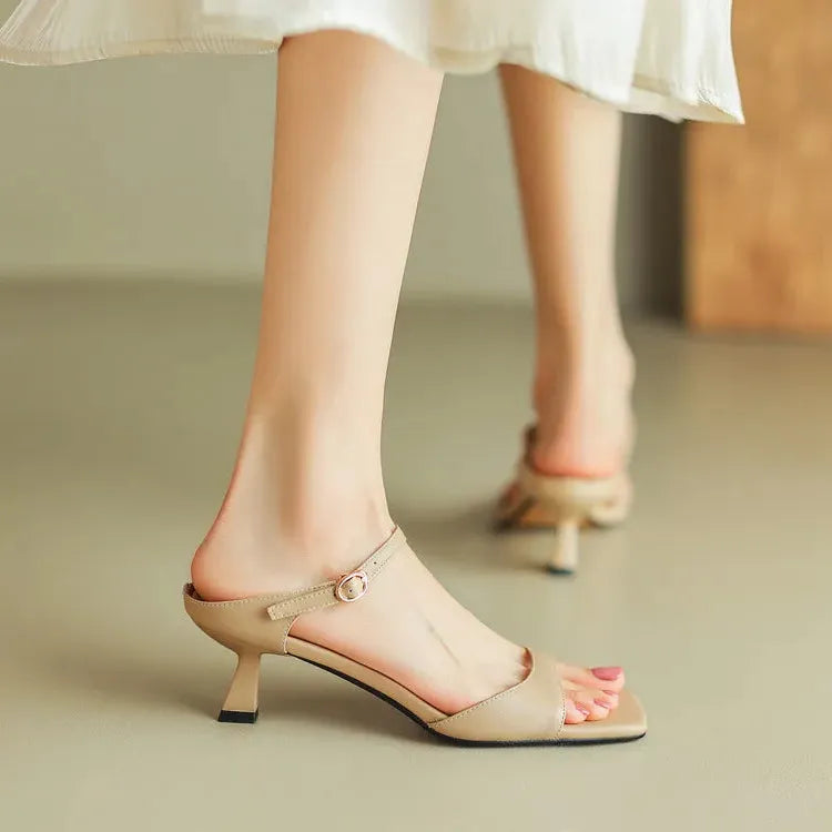 Leather Heel Mules for Women - Stylish Rosa Belle Design - Elegant Footwear for Casual and Formal Occasions