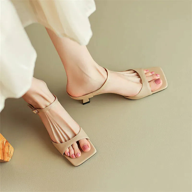 Leather Heel Mules for Women - Stylish Rosa Belle Design - Elegant Footwear for Casual and Formal Occasions