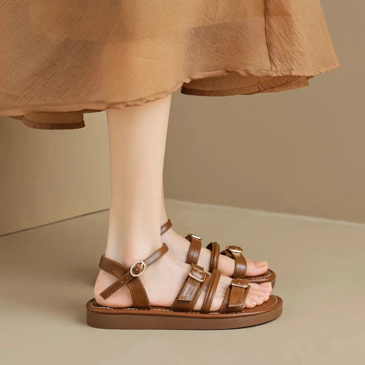 Leather Malibu Sandals for Women - Comfortable Summer Footwear with Adjustable Straps and Durable Sole