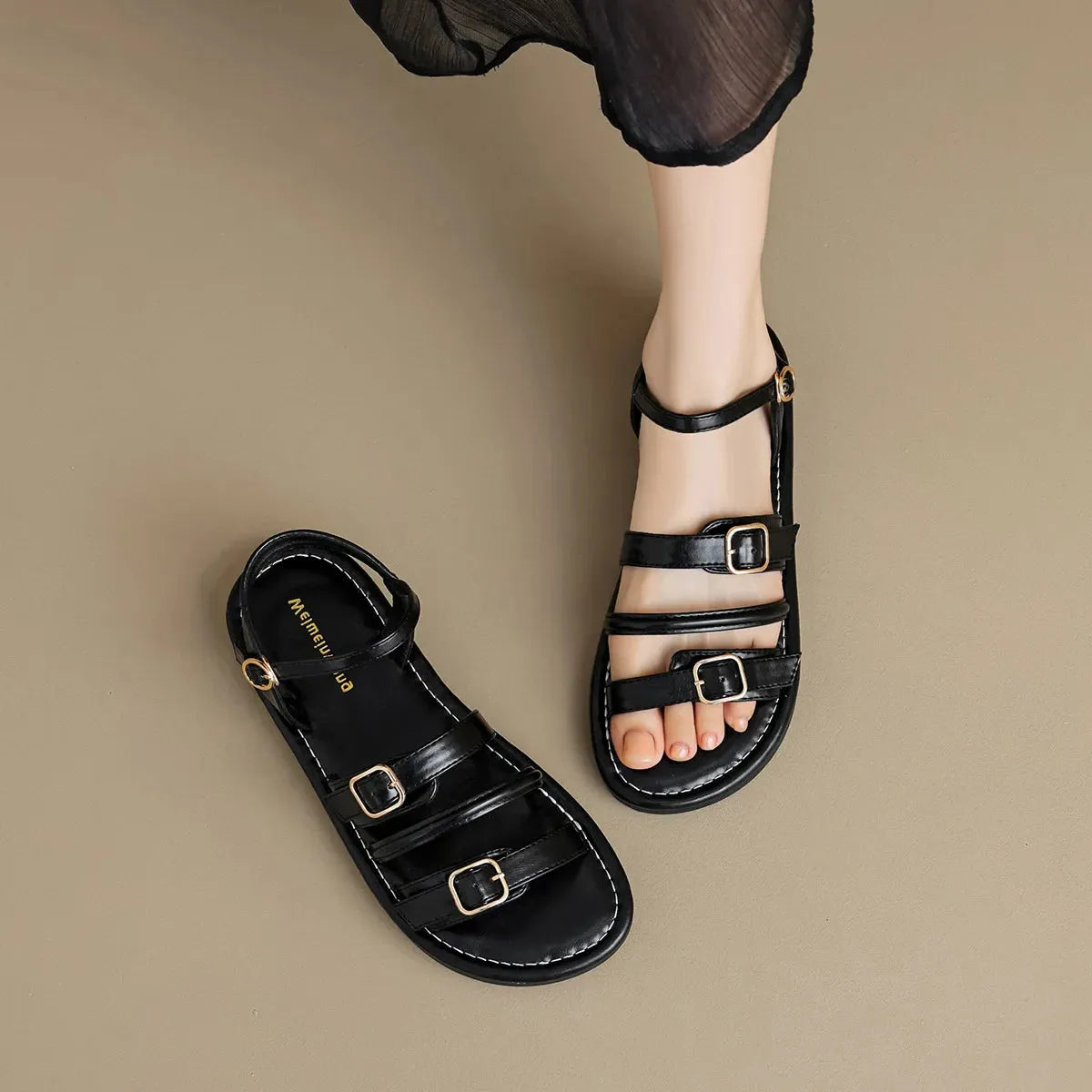 Leather Malibu Sandals for Women - Comfortable Summer Footwear with Adjustable Straps and Durable Sole