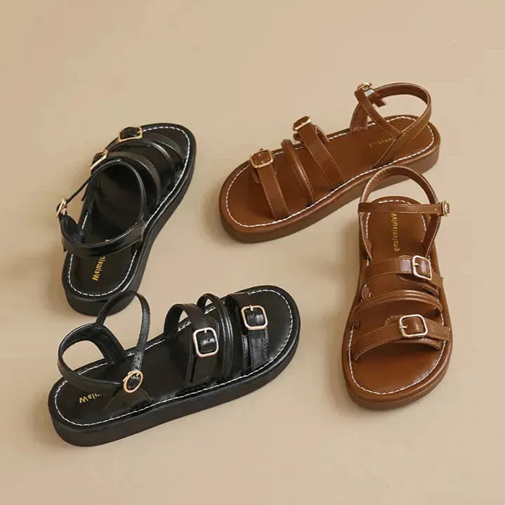 Leather Malibu Sandals for Women - Comfortable Summer Footwear with Adjustable Straps and Durable Sole