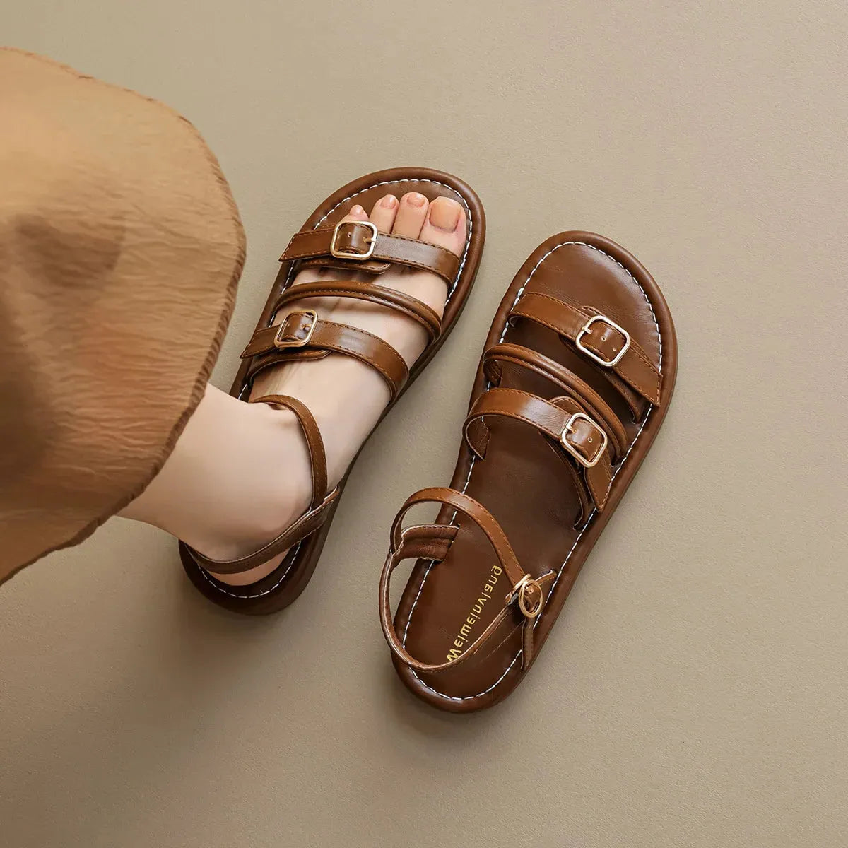 Leather Malibu Sandals for Women - Comfortable Summer Footwear with Adjustable Straps and Durable Sole