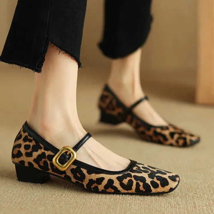 Leopard Print Mid-Heel Shoes for Women - Stylish Feline Luxe Design for Casual or Dressy Occasions