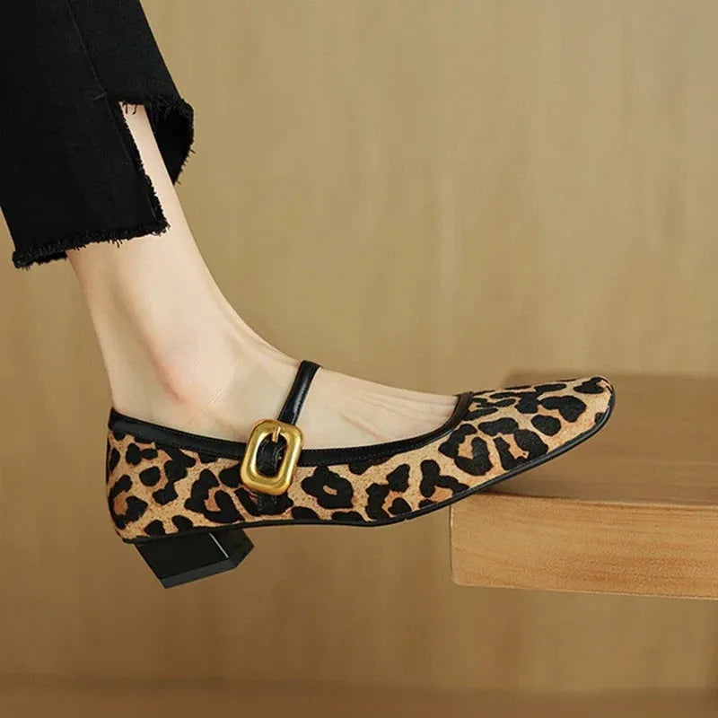 Leopard Print Mid-Heel Shoes for Women - Stylish Feline Luxe Design for Casual or Dressy Occasions