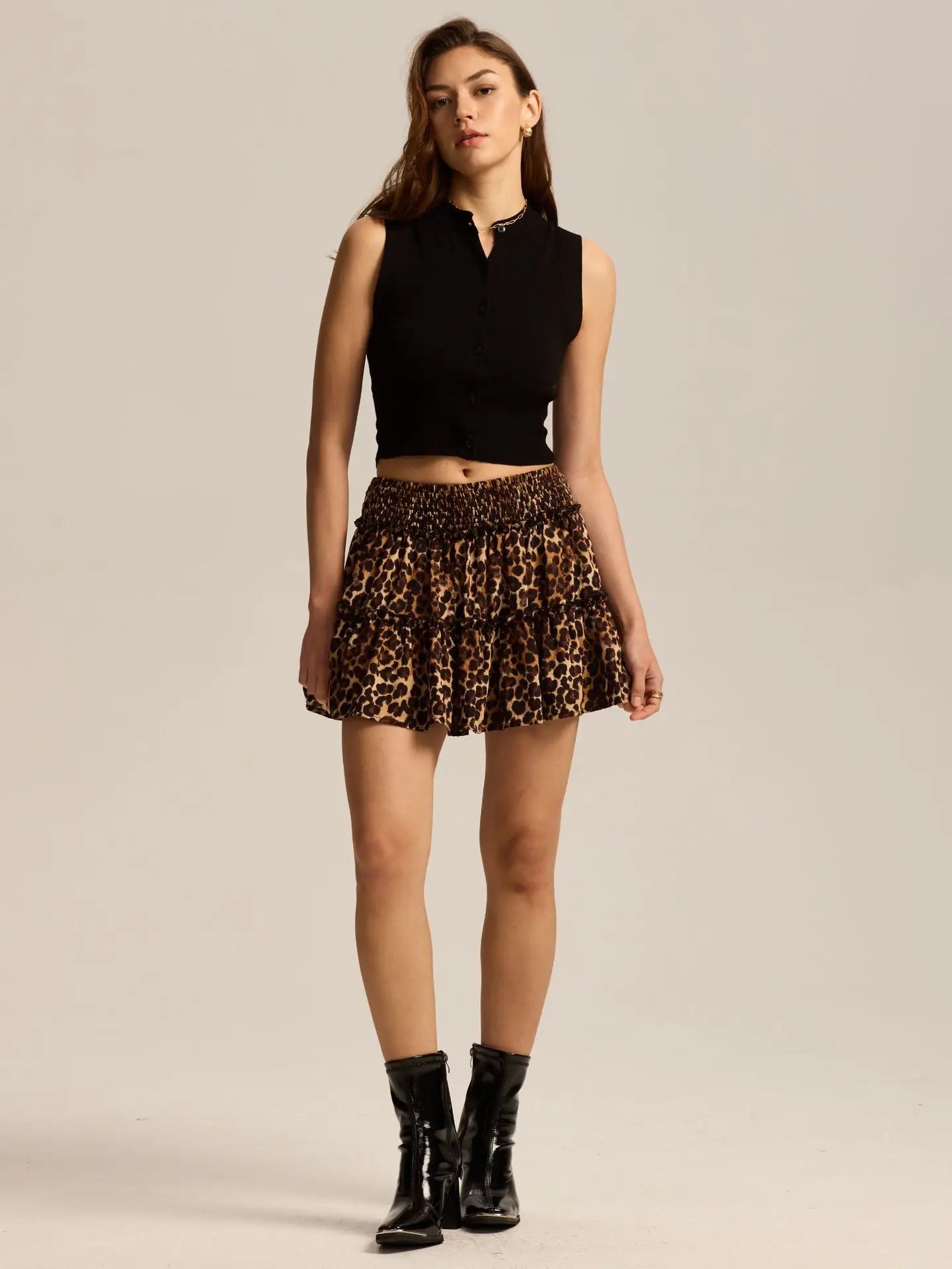 Leopard Print Ruffle Skirt - Lightweight Fabric - Casual Wear - Women's Fashion Skirt - Available in Multiple Sizes
