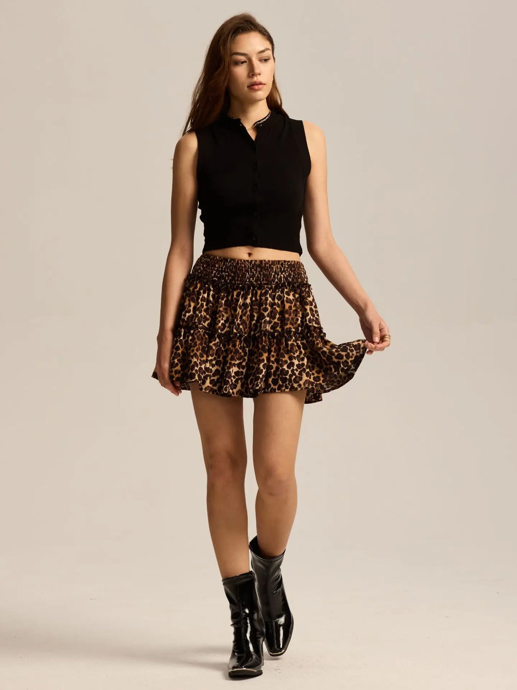 Leopard Print Ruffle Skirt - Lightweight Fabric - Casual Wear - Women's Fashion Skirt - Available in Multiple Sizes
