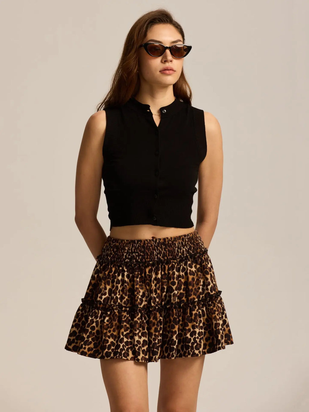 Leopard Print Ruffle Skirt - Lightweight Fabric - Casual Wear - Women's Fashion Skirt - Available in Multiple Sizes
