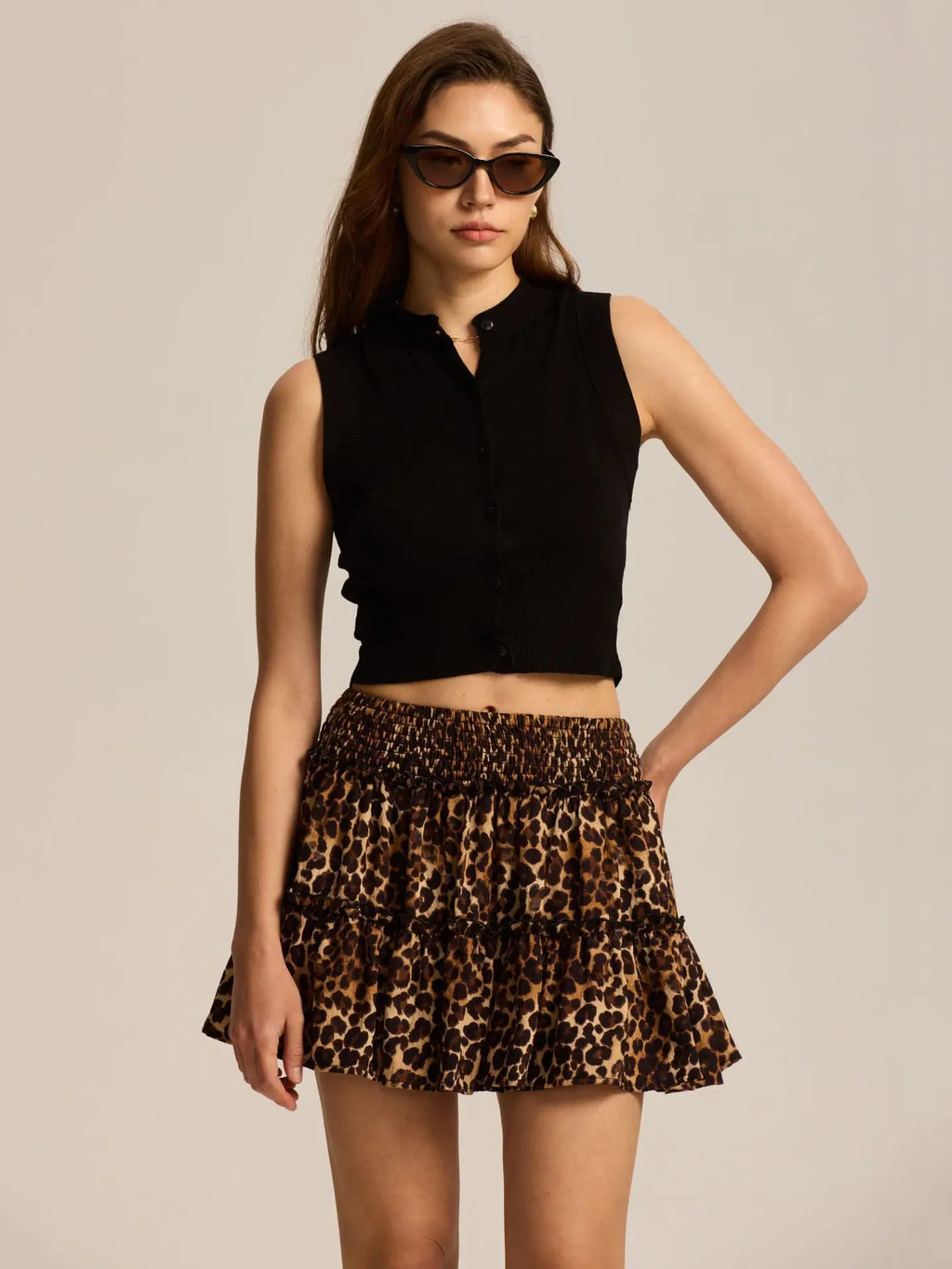 Leopard Print Ruffle Skirt - Lightweight Fabric - Casual Wear - Women's Fashion Skirt - Available in Multiple Sizes