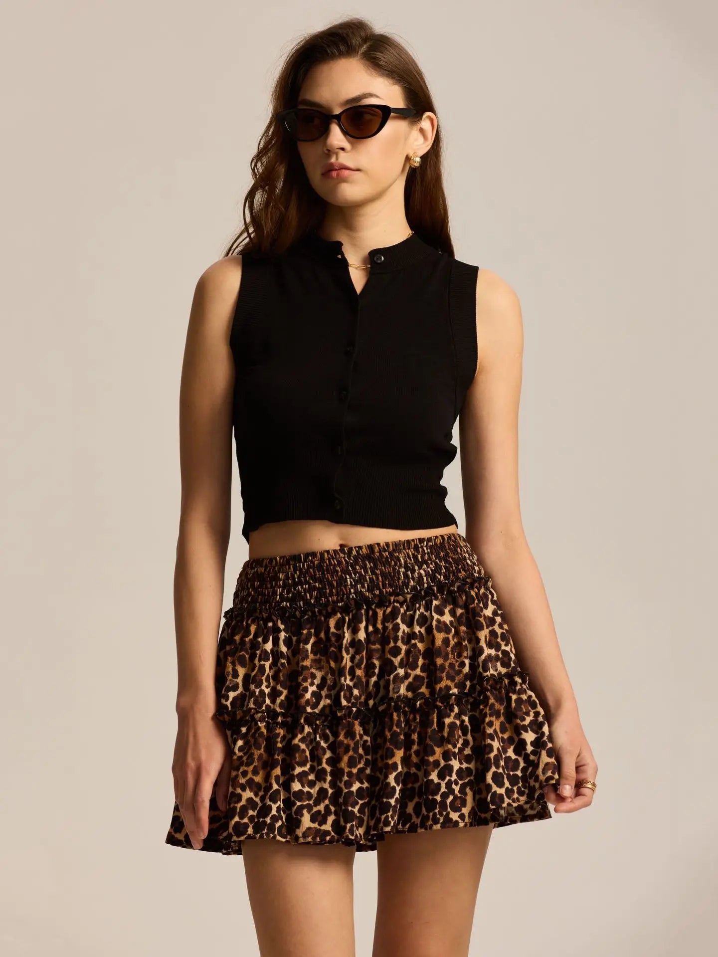 Leopard Print Ruffle Skirt - Lightweight Fabric - Casual Wear - Women's Fashion Skirt - Available in Multiple Sizes
