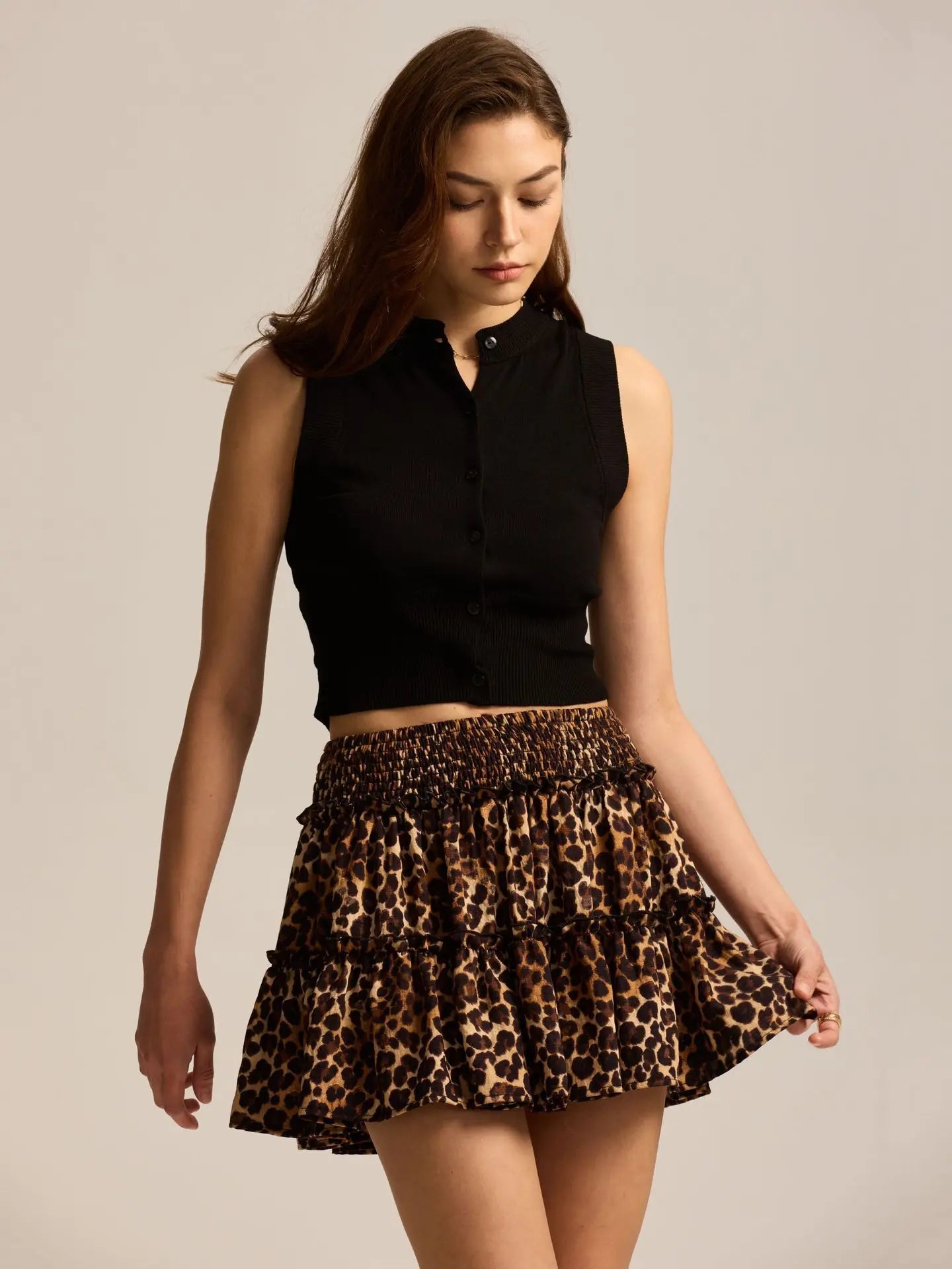 Leopard Print Ruffle Skirt - Lightweight Fabric - Casual Wear - Women's Fashion Skirt - Available in Multiple Sizes