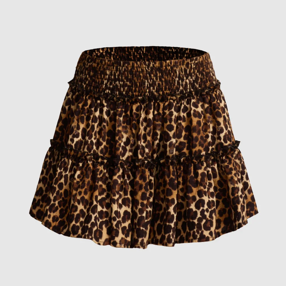 Leopard Print Ruffle Skirt - Lightweight Fabric - Casual Wear - Women's Fashion Skirt - Available in Multiple Sizes