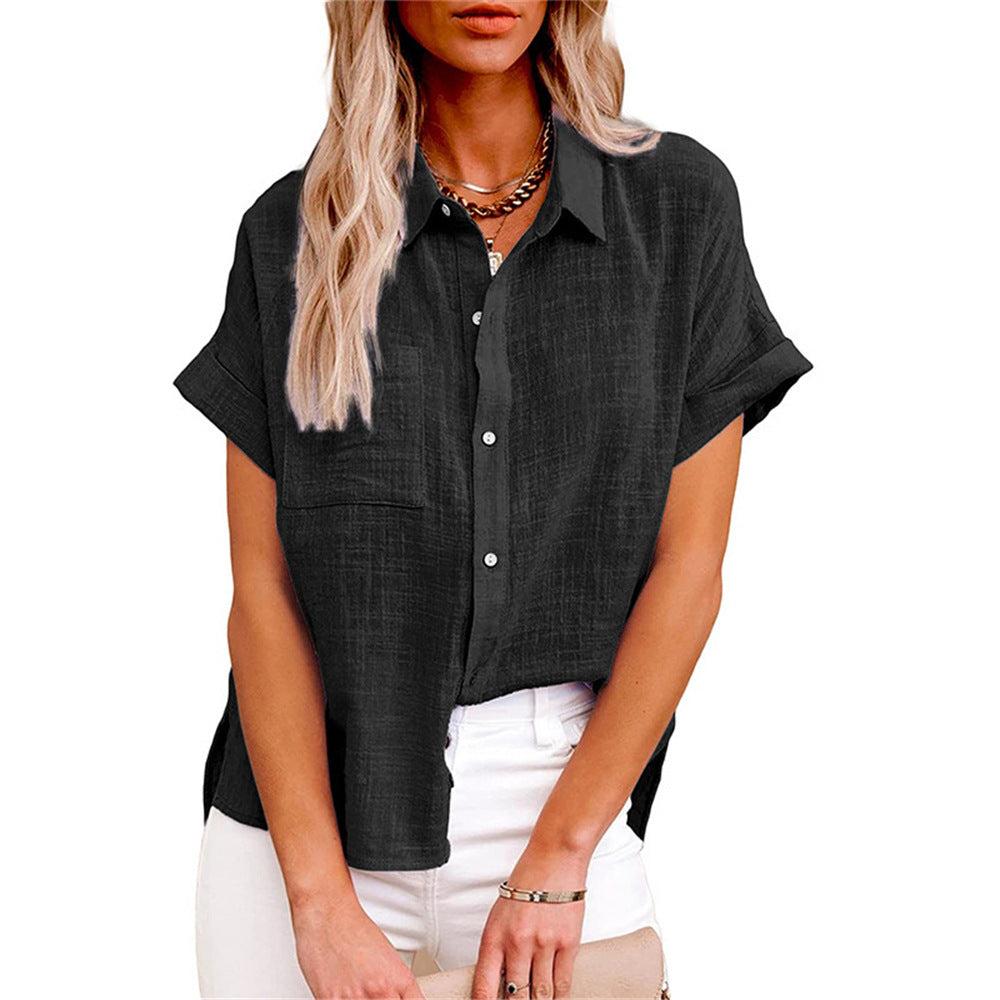 Lightweight Cotton-Linen Blend Women's Blouse - Casual Short Sleeve Top for Everyday Wear