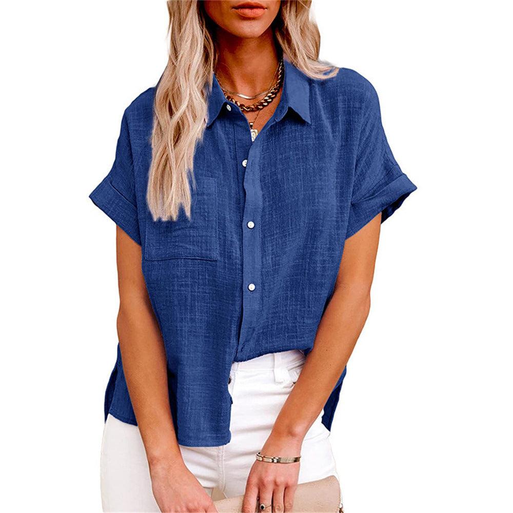 Lightweight Cotton-Linen Blend Women's Blouse - Casual Short Sleeve Top for Everyday Wear