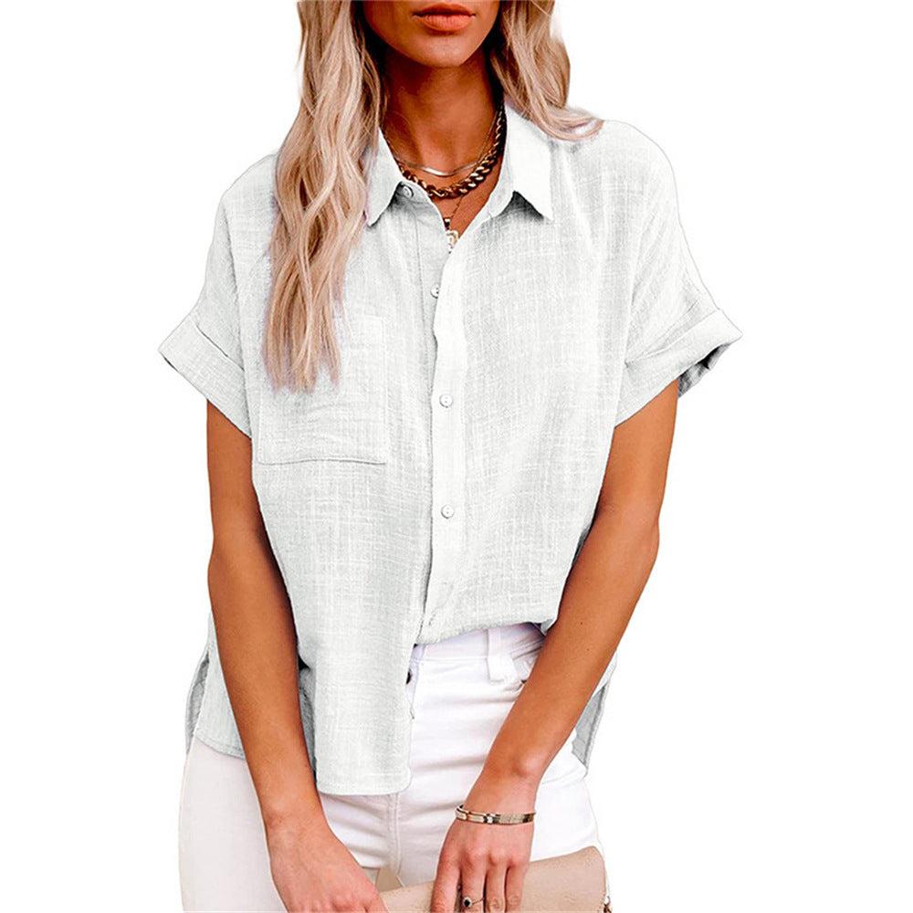 Lightweight Cotton-Linen Blend Women's Blouse - Casual Short Sleeve Top for Everyday Wear
