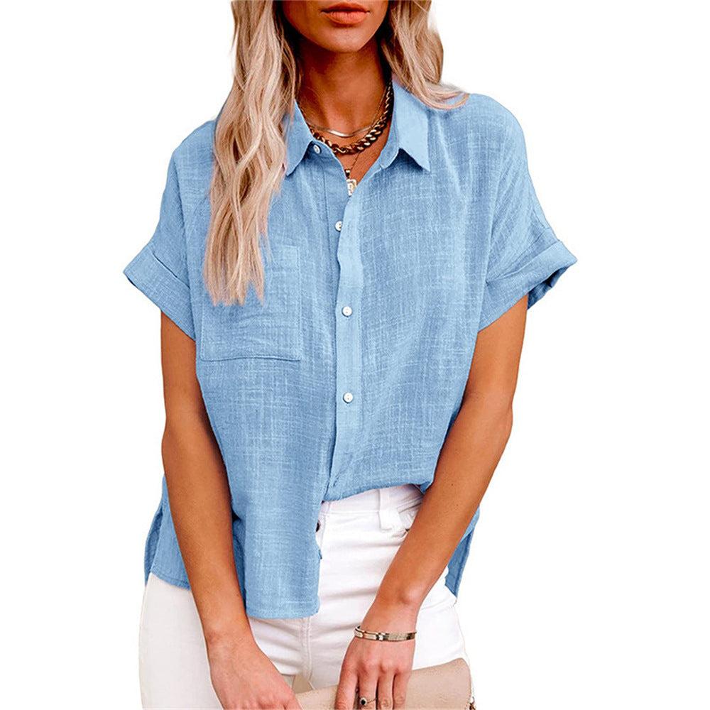 Lightweight Cotton-Linen Blend Women's Blouse - Casual Short Sleeve Top for Everyday Wear